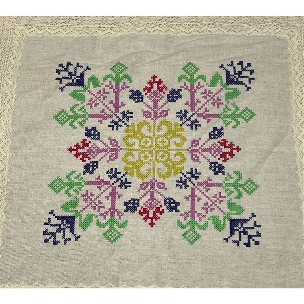 Pottery Barn Hand Embroidered Linen Pillow Cover 18”